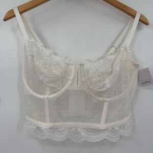 Auden Bustier Corset Top Womens Large White Lace Mesh Longline‎ Bra Underwire